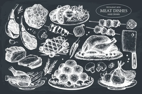 Sammlung handgezeichneter Fleisch-Illustrationen — Stockvektor