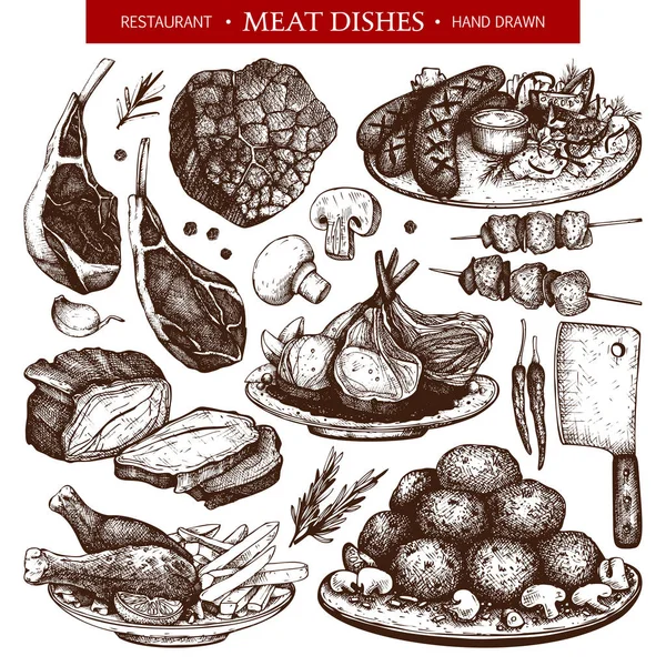 Colección de ilustración de carne dibujada a mano — Archivo Imágenes Vectoriales