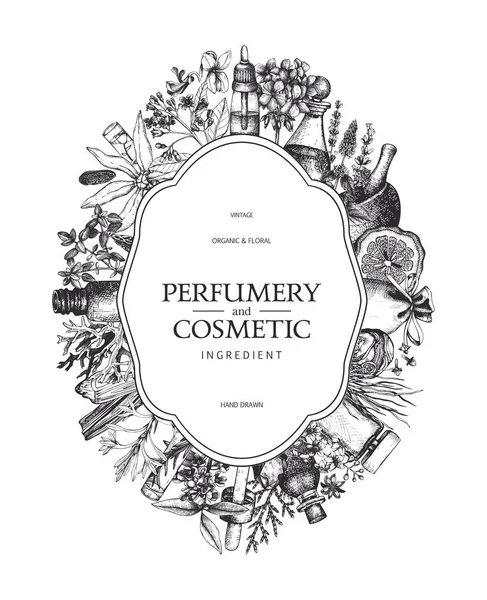 Parfumerie trasă manual și ingrediente cosmetice — Vector de stoc