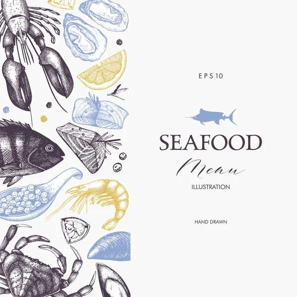 Seamless Seafood background — Stock Vector