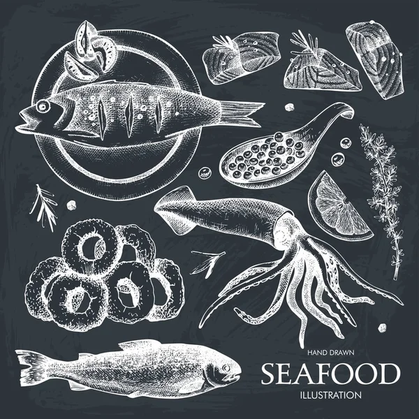 Seamless Seafood background — Stock Vector