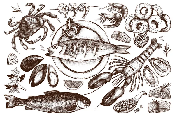 Sfondo senza cuciture frutti di mare — Vettoriale Stock