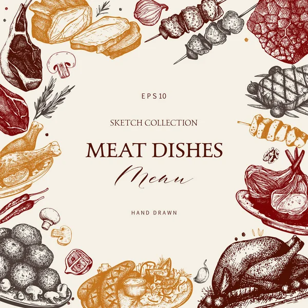 Hand drawn meat frame — Stock Illustration Hand drawn meat frame Royalty Free Stock Illustrations