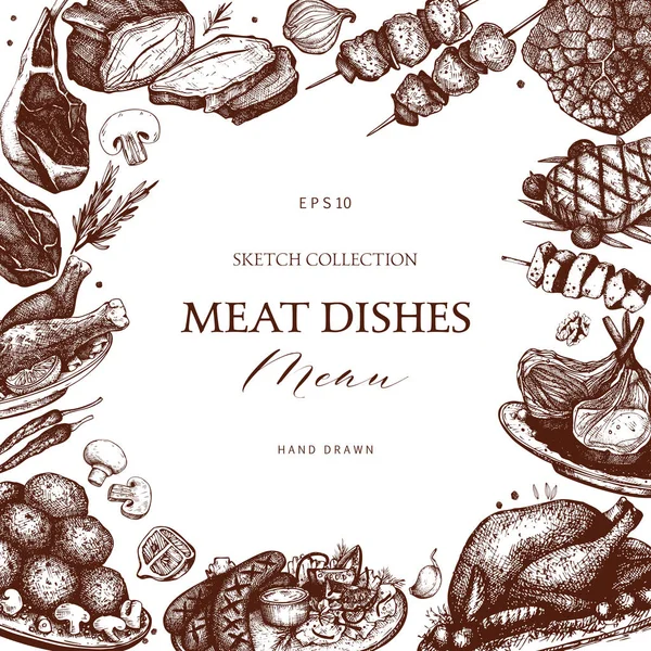 Hand drawn meat frame — Stock Illustration Hand drawn meat frame Royalty Free Stock Vectors
