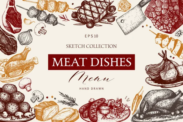 Hand drawn meat frame — Stock Illustration Hand drawn meat frame Royalty Free Stock Illustrations