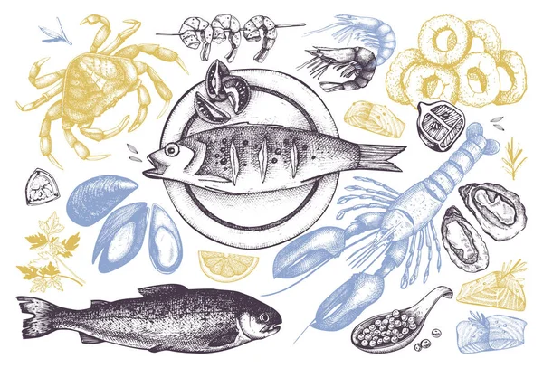 Seamless Seafood background — Stock Illustration Seamless Seafood background Royalty Free Stock Vectors