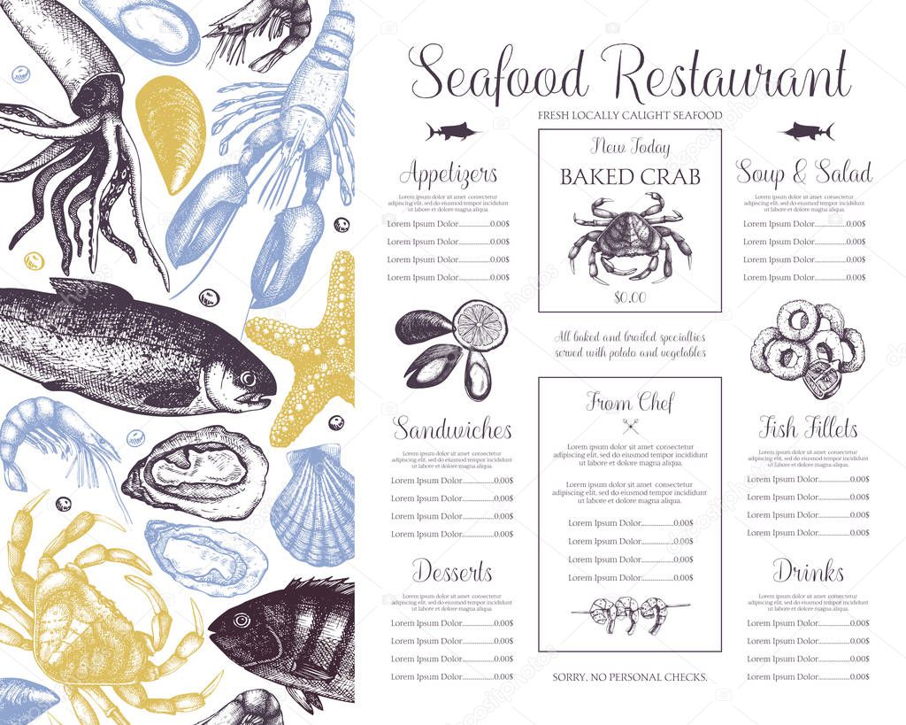 Seafood  menu design.