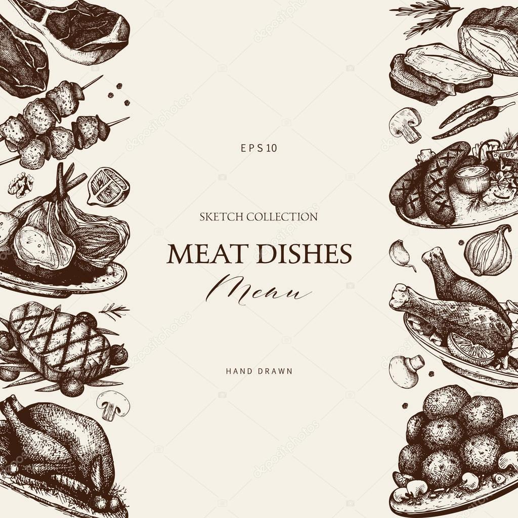 hand drawn meat frame