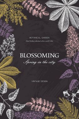 Kara tahta üzerinde Vintage çiçek şablon