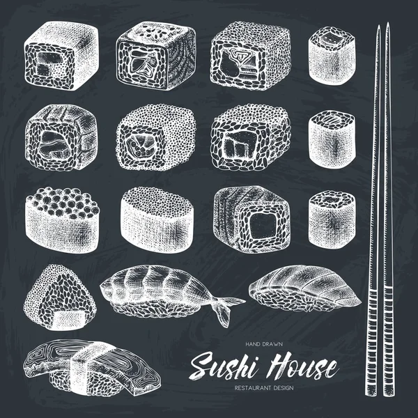 Menu de sushi avec de la nourriture asiatique — Image vectorielle