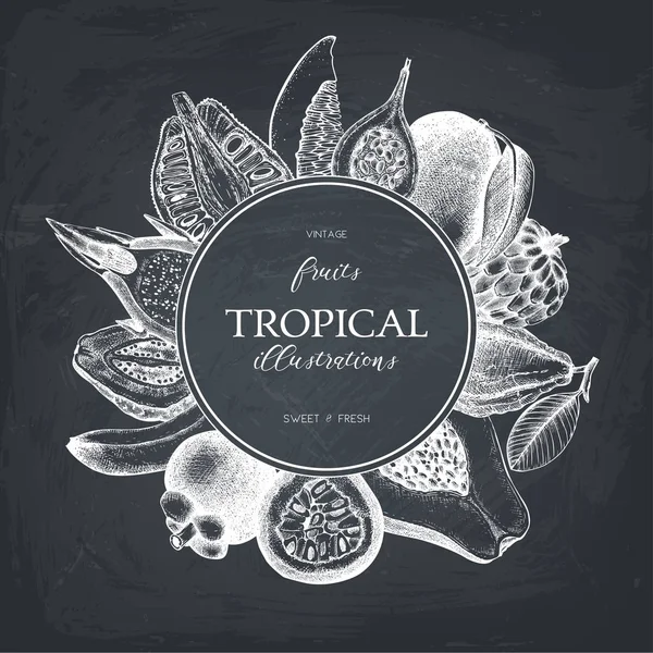 Векторная рама с тропическими фруктами — стоковый вектор