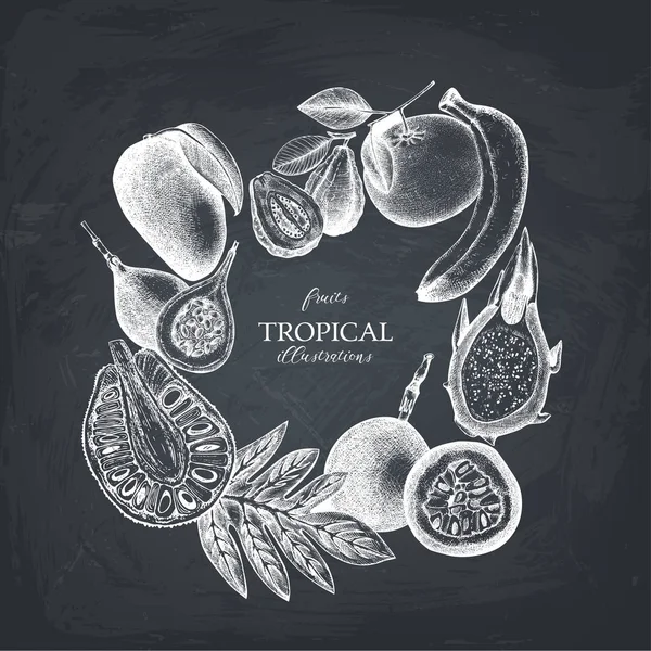 Cadre vectoriel avec fruits tropicaux — Image vectorielle