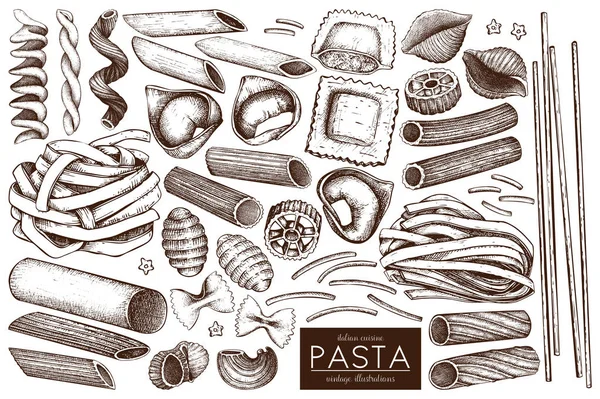 Colección vectorial de pasta italiana . — Vector de stock