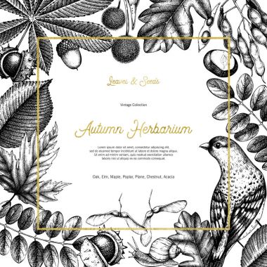 Vektör sonbahar tasarım cardwith altın