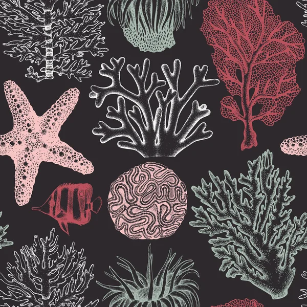 Reef corals seamless pattern — Stock Vector