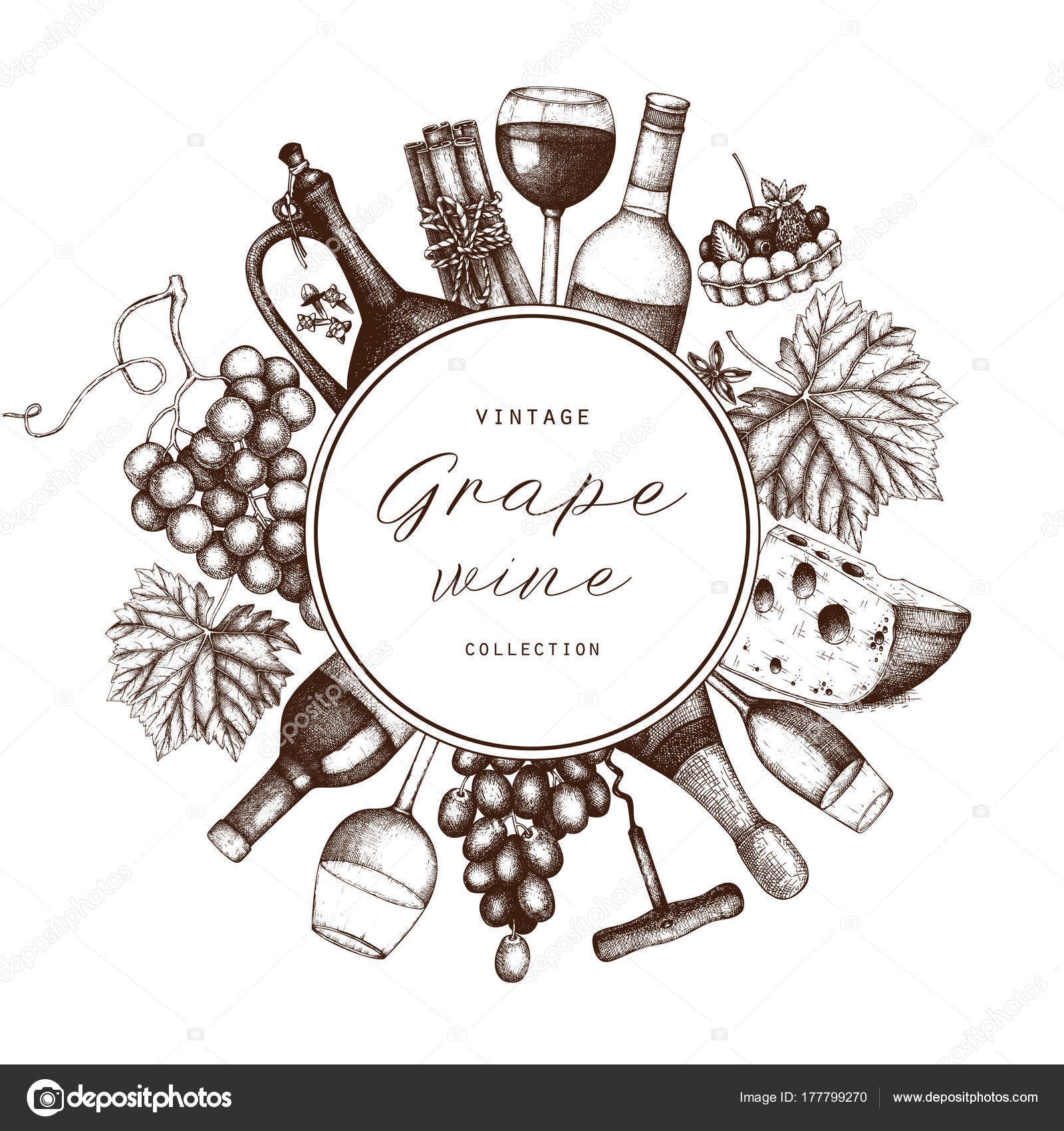 Download Vintage Wine Card Vector Illustration Wine Glasses Grapes ...