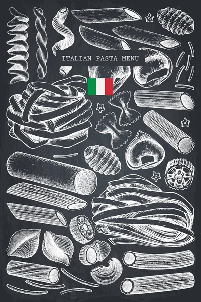 Modèle Menu Vectoriel Avec Pâtes Italiennes Traditionnelles Croquis Nourriture Dessiné — Image vectorielle