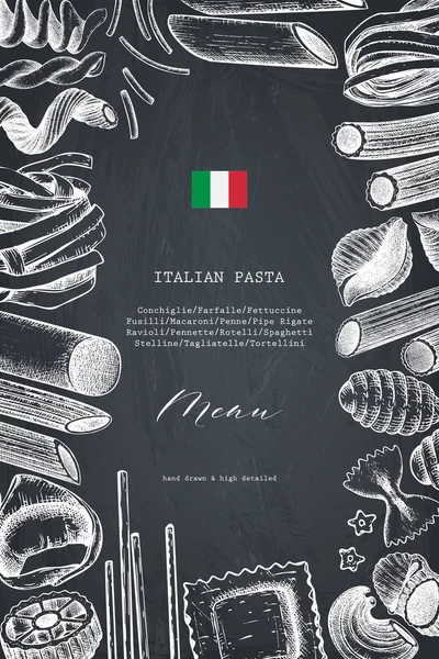 전통적인 이탈리아 파스타로 템플릿입니다 손으로 그린된 밑그림입니다 레스토랑 디자인 빈티지 — 스톡 벡터