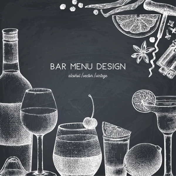Vektor Desain Dengan Gambar Tangan Minuman Ilustrasi Vintage Minuman Latar - Stok Vektor
