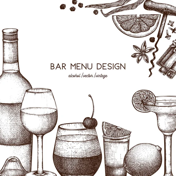 Векторный Дизайн Иллюстрацией Рисованных Напитков Винтажные Напитки Рисунок Фона Ретро — стоковый вектор