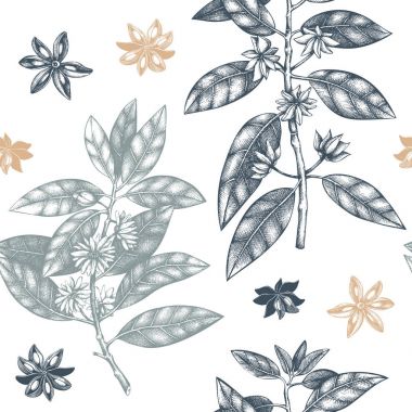 Elle çizilmiş seamless modeli anason ağaç