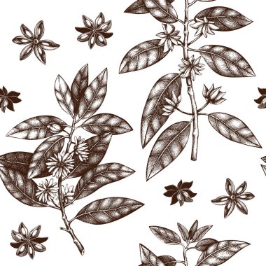 Elle çizilmiş seamless modeli anason ağaç