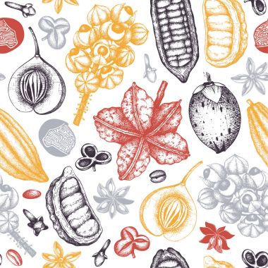 Elle çizilmiş seamless modeli tonik ve acılı bitkiler ile