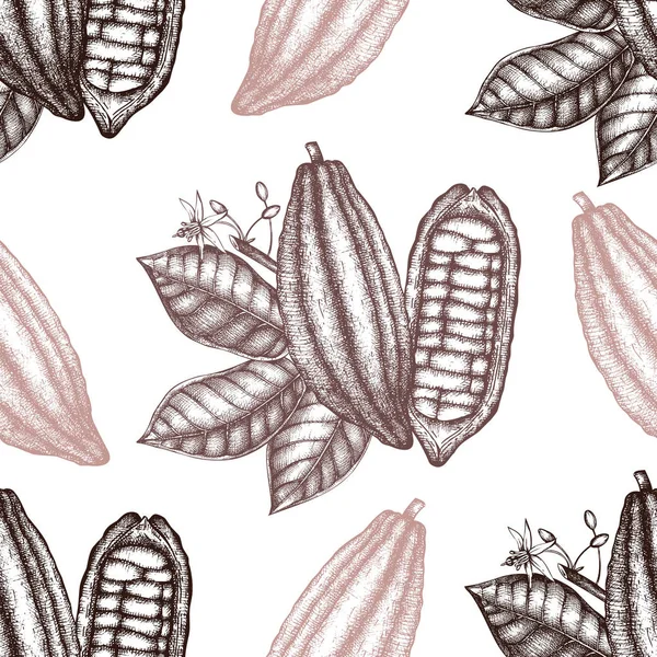 Patrón Sin Costura Dibujado Mano Con Cacao — Archivo Imágenes Vectoriales