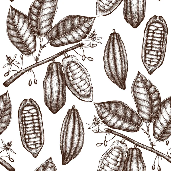 Modello Senza Cuciture Disegnato Mano Con Cacao — Vettoriale Stock