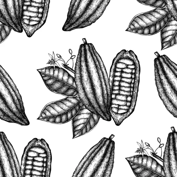 Modèle Sans Couture Dessiné Main Avec Cacao — Image vectorielle