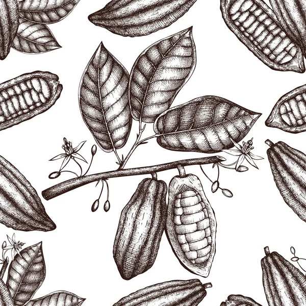 Modello Senza Cuciture Disegnato Mano Con Cacao — Vettoriale Stock