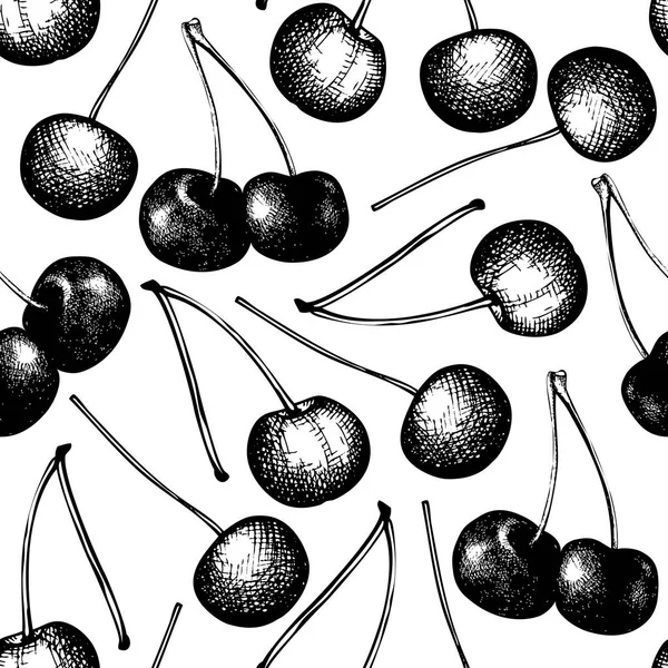 Hand Drawn Seamless Pattern Cherries White Background — Stock Vector