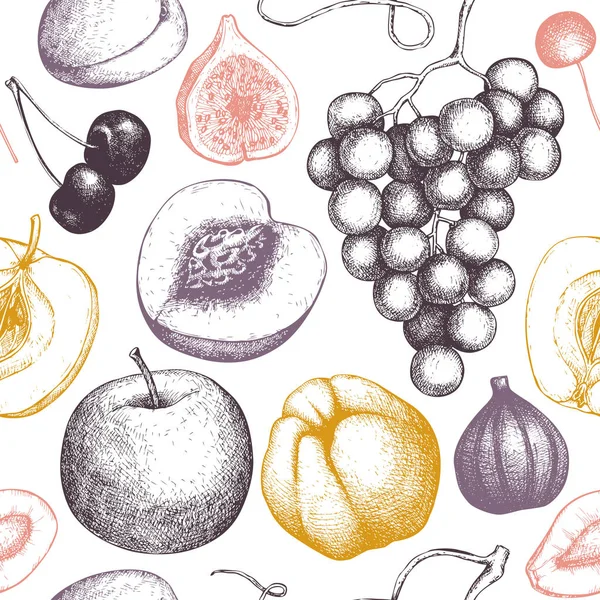 Modèle Sans Couture Avec Différents Types Fruits Sur Fond Blanc — Image vectorielle