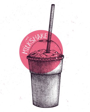 Elle çizilmiş milkshake kroki. Süt kokteyl vektörel çizimler. Fast food tasarım şablonu. Tatlı içecekler ve tatlı.