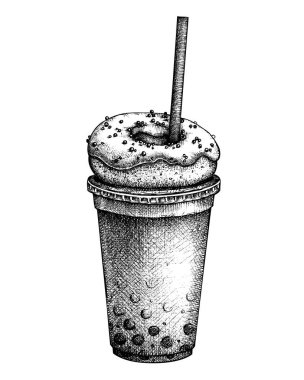 Elle çizilmiş milkshake kroki. Süt kokteyl vektörel çizimler. Fast food tasarım şablonu. Tatlı içecekler ve tatlı.