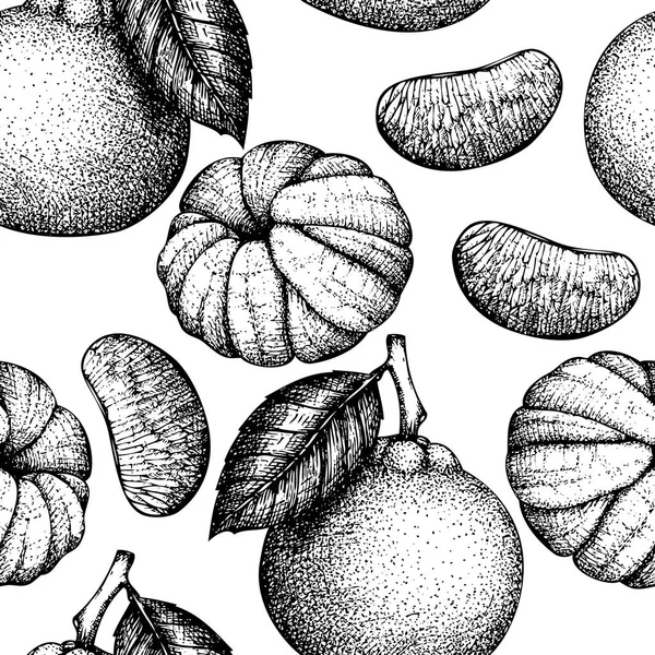 Vzor Bezešvé Rukou Kreslené Mandarinka Ilustrací Vektorový Pozadí Citrusy Letní — Stockový vektor