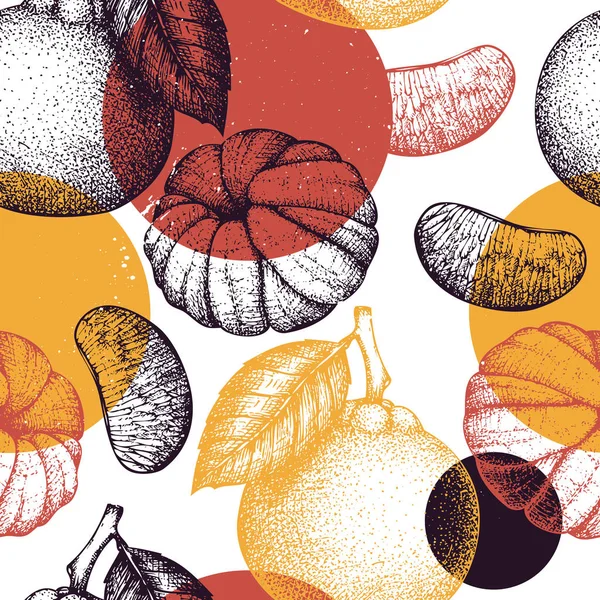 柑橘的无缝图案 橘色背景 矢量普通话插图 夏季水果画的标志 包装设计 — 图库矢量图片