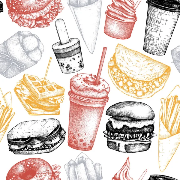 Χωρίς Ραφή Πρότυπο Διαφορετικά Είδη Των Fast Food — Διανυσματικό Αρχείο