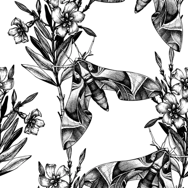 Patrón Sin Costura Dibujado Mano Con Oleander Insecto — Vector de stock