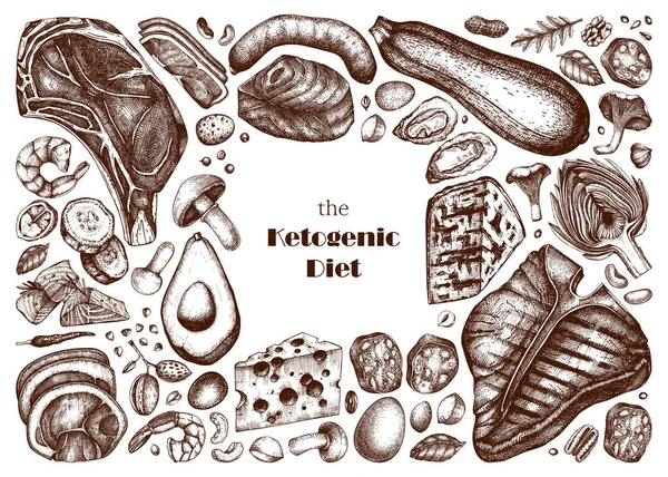 基因饮食矢量图集 手绘有机食品和奶制品草图 关键饮食设计元素 完美的菜单 传单设计 — 图库矢量图片