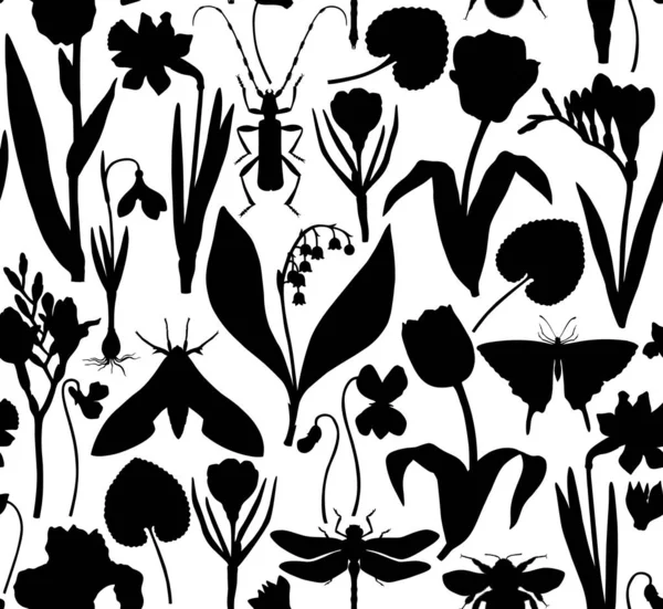First spring flowers background. Flowers and insects Royalty Free Stock Vectors