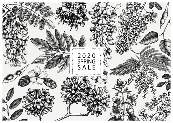 Векторный дизайн с весенними деревьями в цветочных иллюстрациях. Од. — стоковый вектор