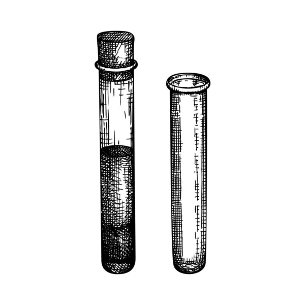 实验室设备草图设定 手绘玻璃管插图 化学或医药实验室检测设备 用于科学实验或医学测试的矢量管 — 图库矢量图片