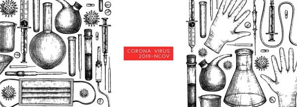 Вірусні Дослідження Методи Профілактики Корони Заборонені Ручний Дизайн Коронавіруса 2019 — стоковий вектор