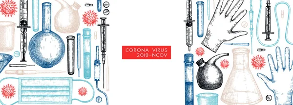 Баннер Corona Virus Research Prevention Methods Коронавирус Нарисованный Вручную 2019 — стоковый вектор