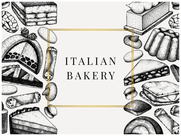 Italienische Desserts Gebäck Kekse Menü Mit Handgezeichneten Backskizzen Vector Bäckereidesign — Stockvektor