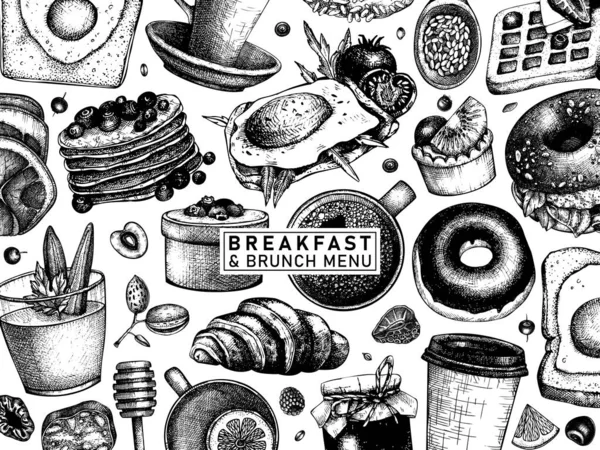 Breakfast Table Top View Banner Morning Food Hot Drinks Menu Stock Vector