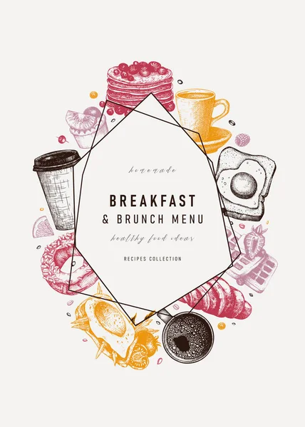 Petit Déjeuner Design Tendance Morning Food Drinks Frame Avec Des — Image vectorielle