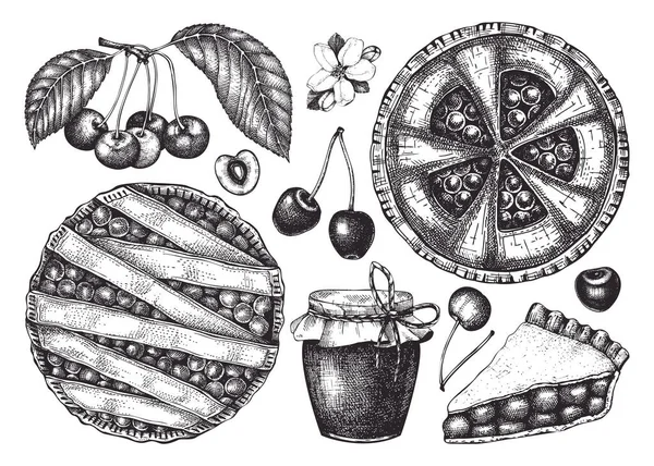 Las Frutas Veraniegas Las Bayas Colección Los Bocetos Cereza Ilustraciones — Archivo Imágenes Vectoriales