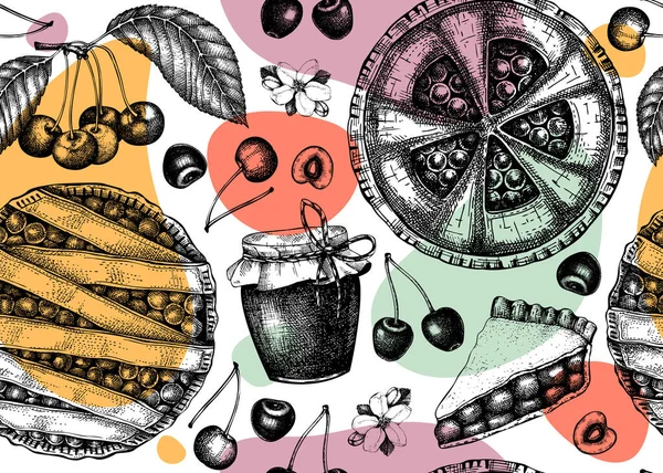 Fruits Été Baies Fond Doux Motif Sans Couture Cerise Illustrations — Image vectorielle